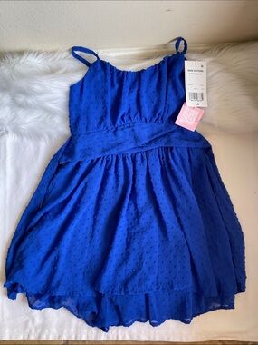 Rare Editions Girls' Cobalt Blue Textured Spaghetti-Strap Romper Size 14. NWT